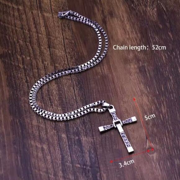 Fast & Furious Cross Necklace Silver CZ Diamond Vintage Retro Fashion Mens Gift - Picture 3 of 4